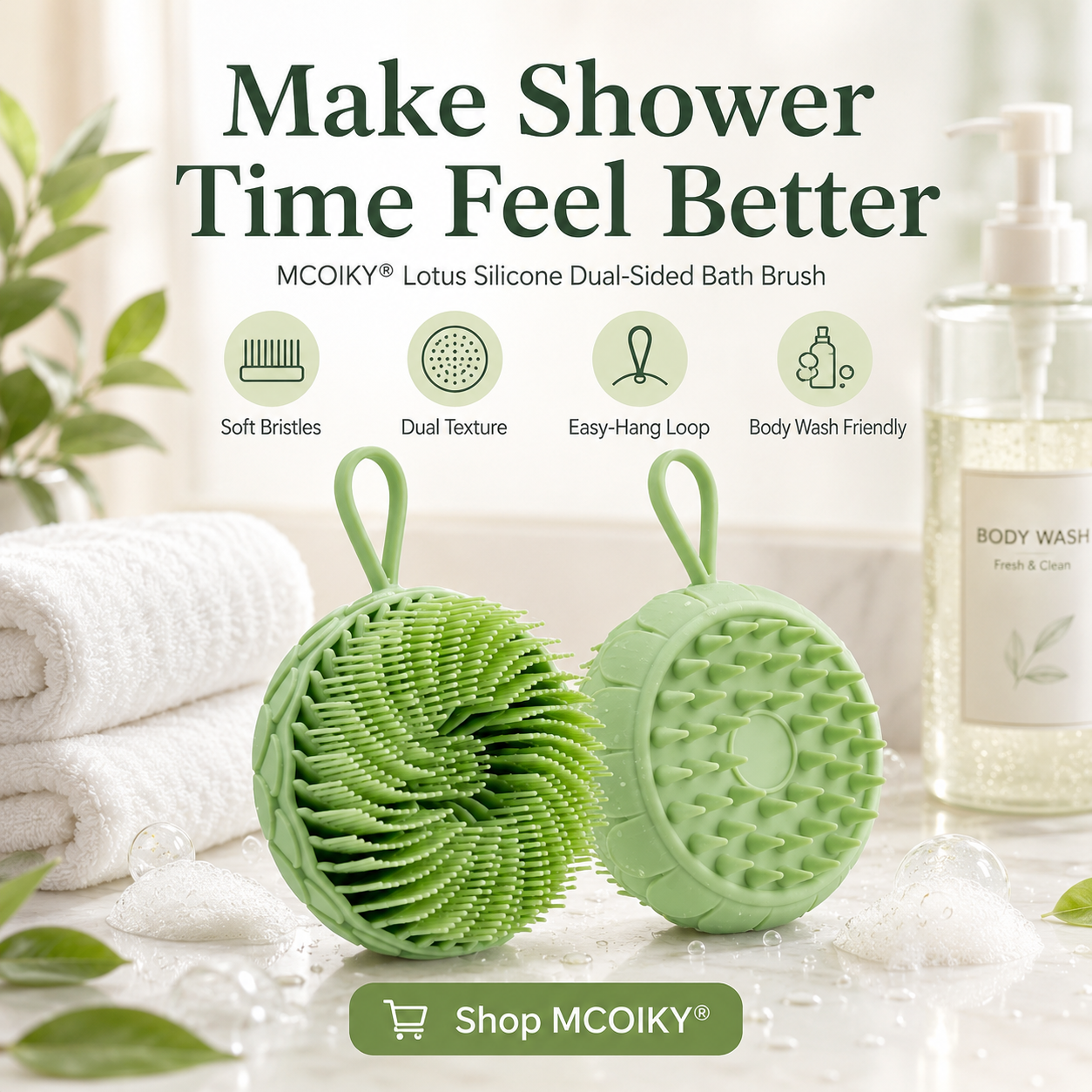 MCOIKY® Lotus Silicone Dual-Sided Bath Brush