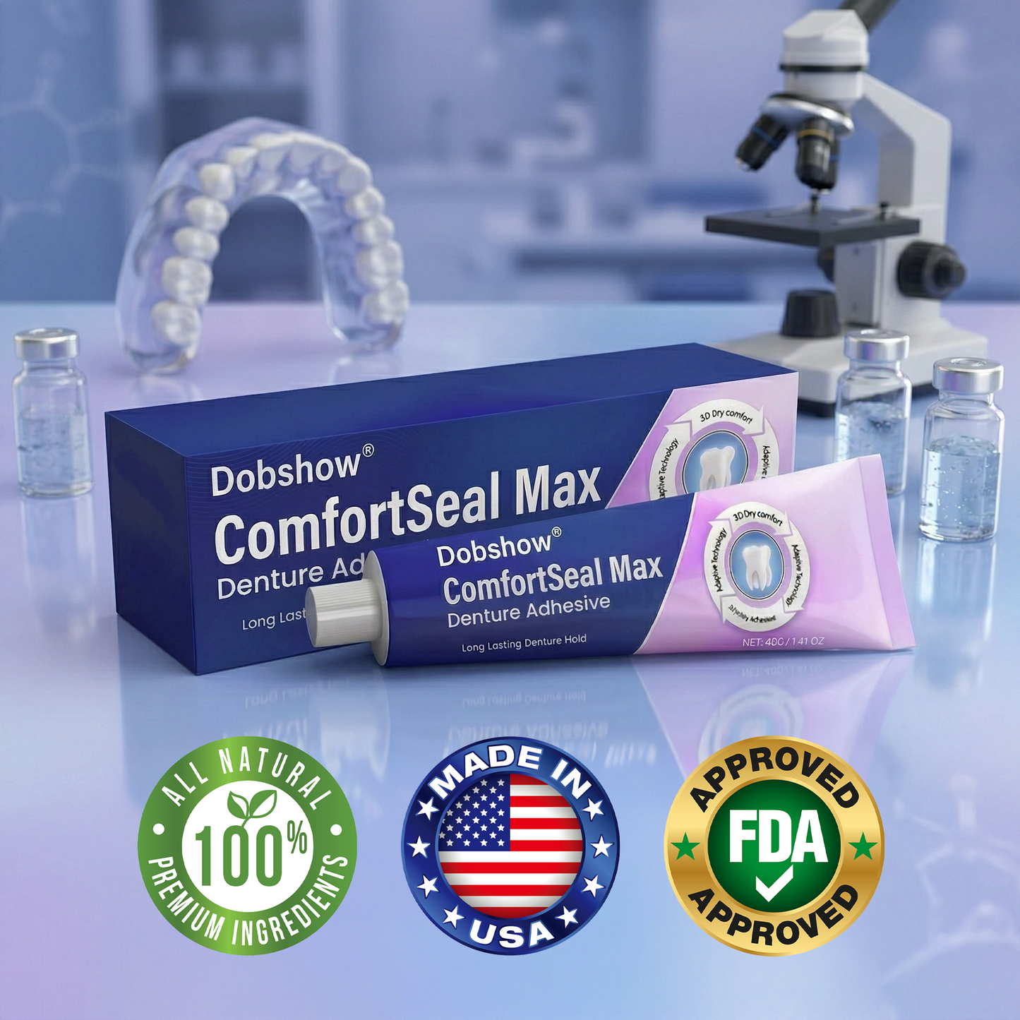 👨‍⚕️Dobshow® ComfortSeal Max Denture Adhesive—🦷96-hour long-lasting, heat adaptive technology