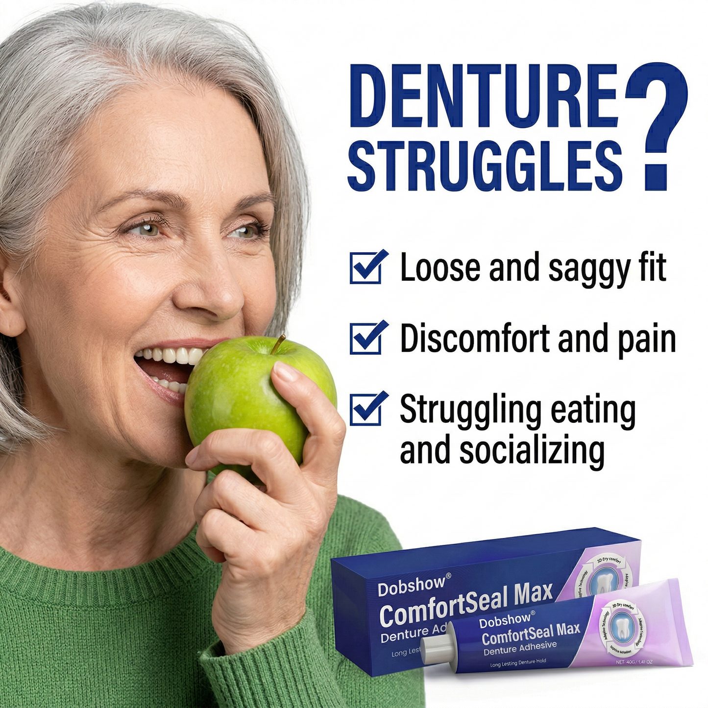 👨‍⚕️Dobshow® ComfortSeal Max Denture Adhesive—🦷96-hour long-lasting, heat adaptive technology