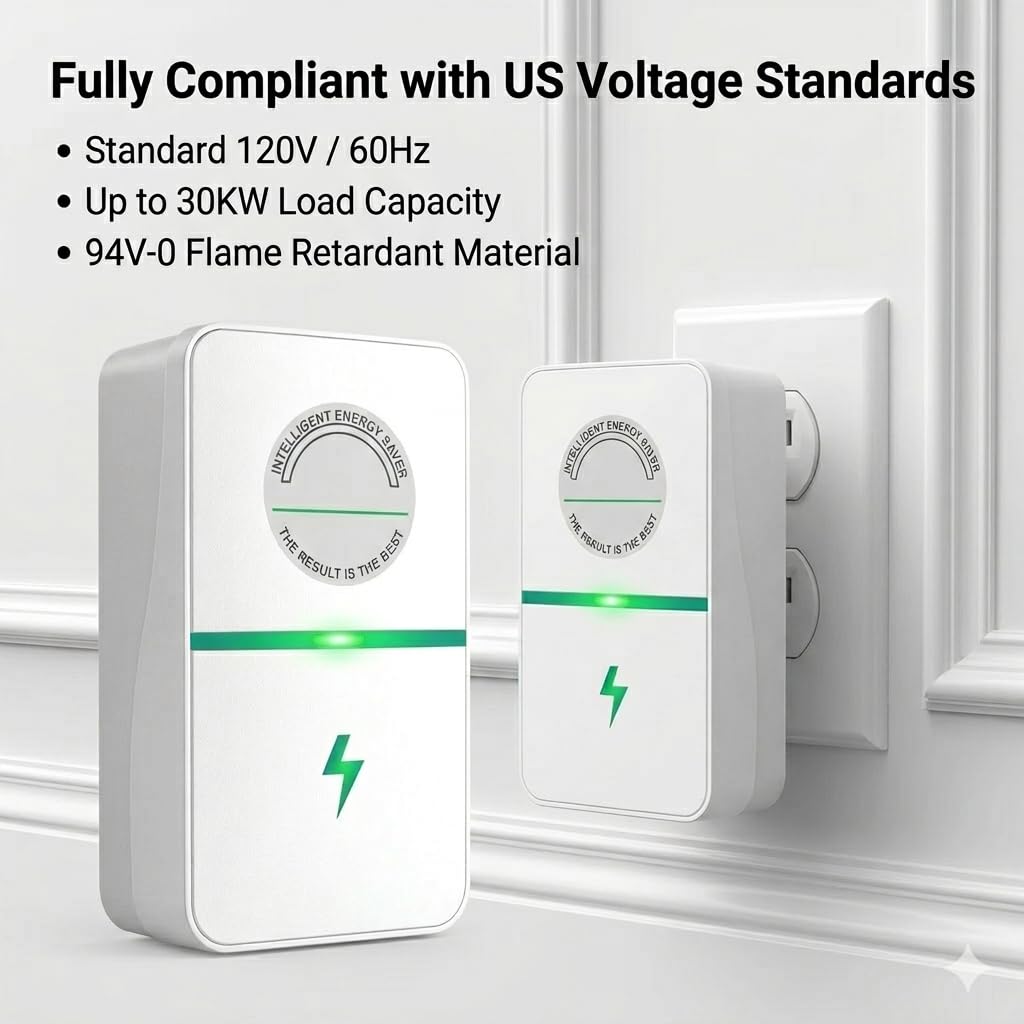 2026 New Power Factor Saver Plug in, Power Plug Pro Energy Saver Electricity Saving Box, Energy Savings Device with Voltage Optimization for Home & Office US Plug 90V-250V 30KW (2 PCS White)