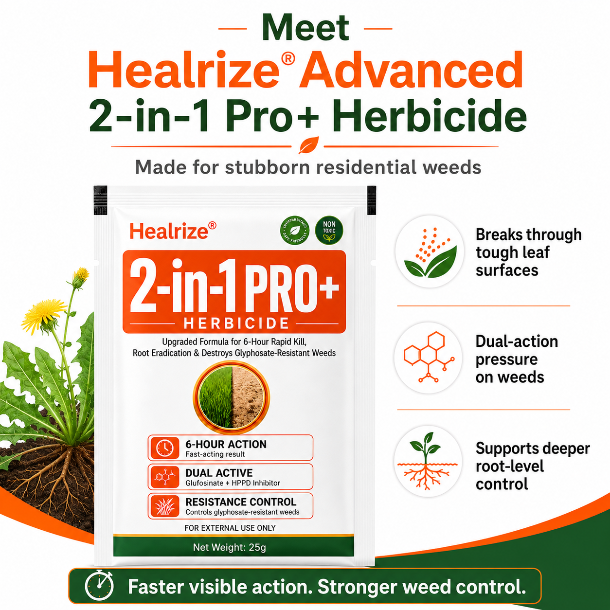 🏆𝘂𝘀 𝙊𝙛𝙛𝙞𝙘𝙞𝙖𝙡 𝙎𝙩𝙤𝙧𝙚 | Healrize® Advanced 2-in-1 Pro+ Herbicide | Upgraded Formula for 6-Hour Rapid Kill, Root Eradication & Destroys Glyphosate-Resistant Weeds